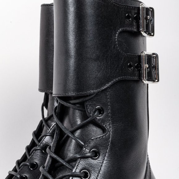 Celine Black Calf Leather Combat Boots with Buckles - Picture 8 of 13
